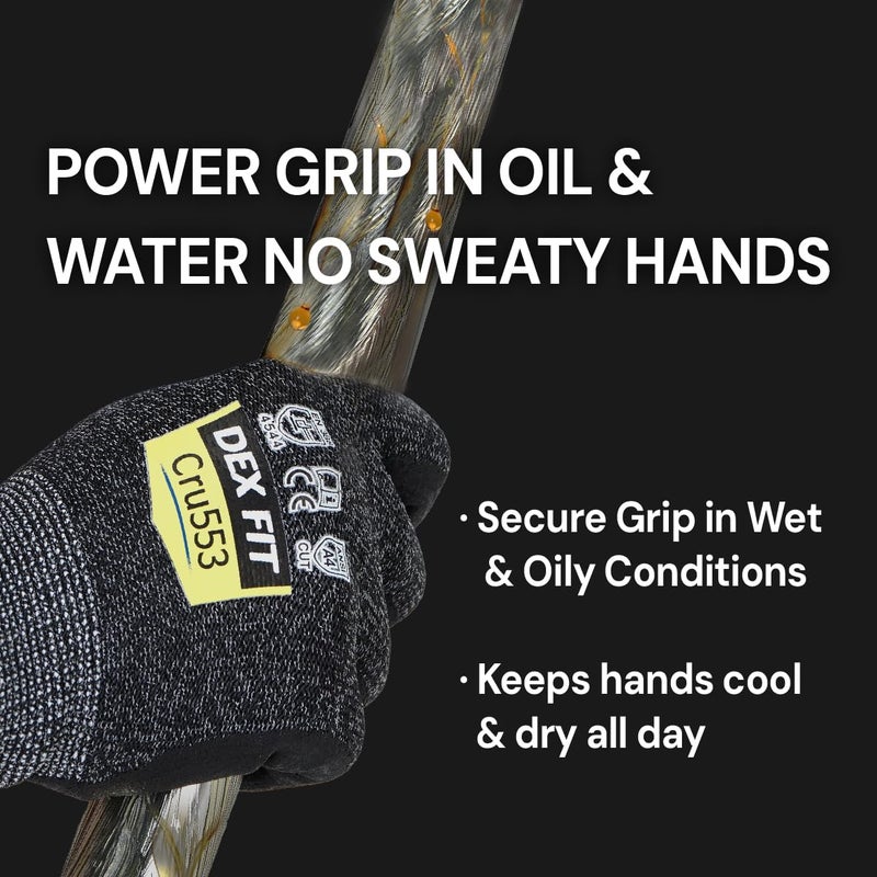DEX FIT Level 5 Cut Resistant Gloves Cru553, 3D-Comfort Stretchy Fit, Power Grip, Professional Grade, Thin, Touch-Screen Compatible, Durable, Machine Washable; Blue S (7) 1 Pair - Image 3